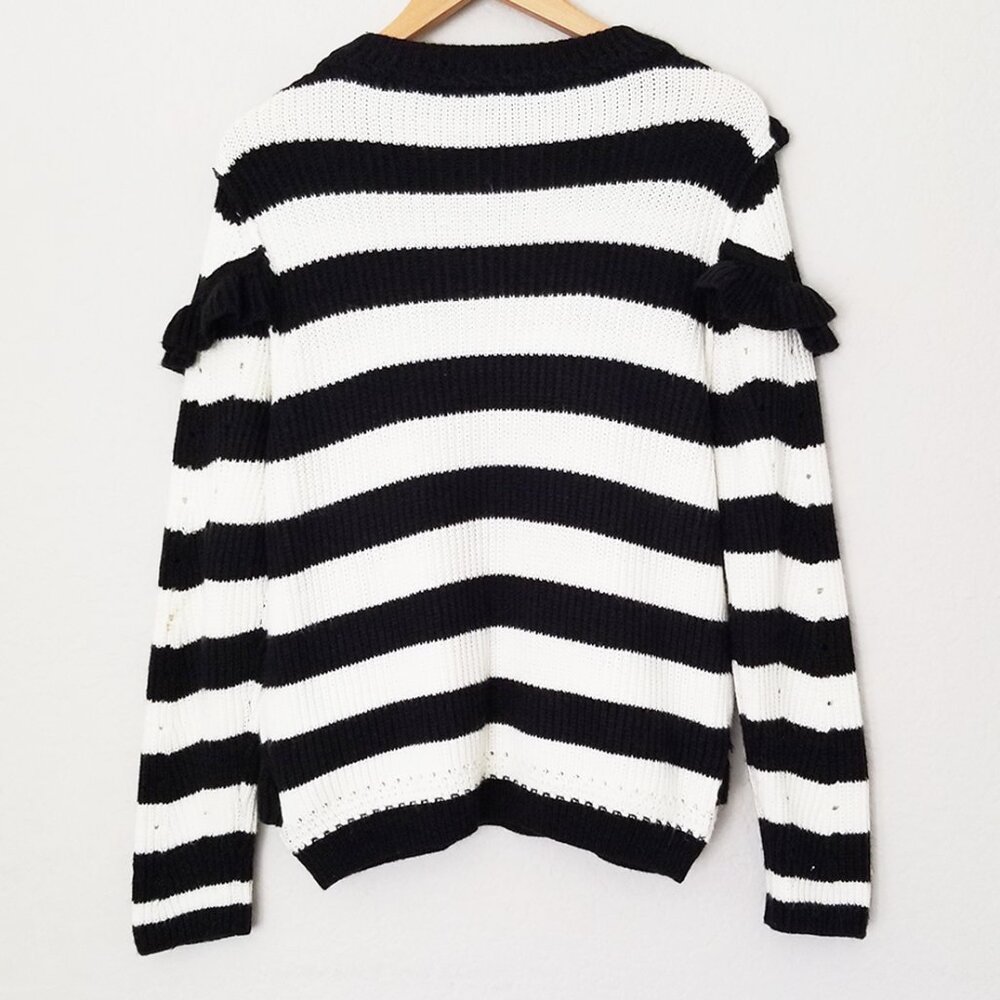Topshop Humbug Ruffle Striped Knit Sweater Size 8 Black White Romantic Parisian - Picture 6 of 15